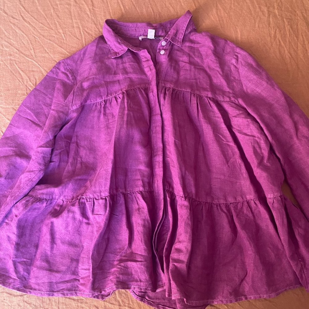 Oversized Tiered Esprit Linen-Blend Blouse